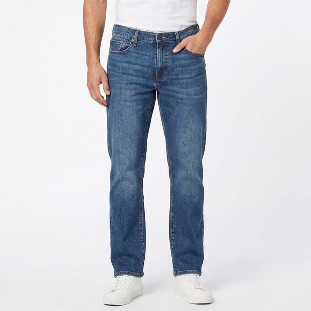 Amazon Essentials Mens Straight Fit Medium Wash Blue Jeans 36x28 Stretch Denim